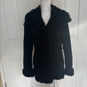Express suede leather jacket Penny Lane" style coat plush shaggy trim